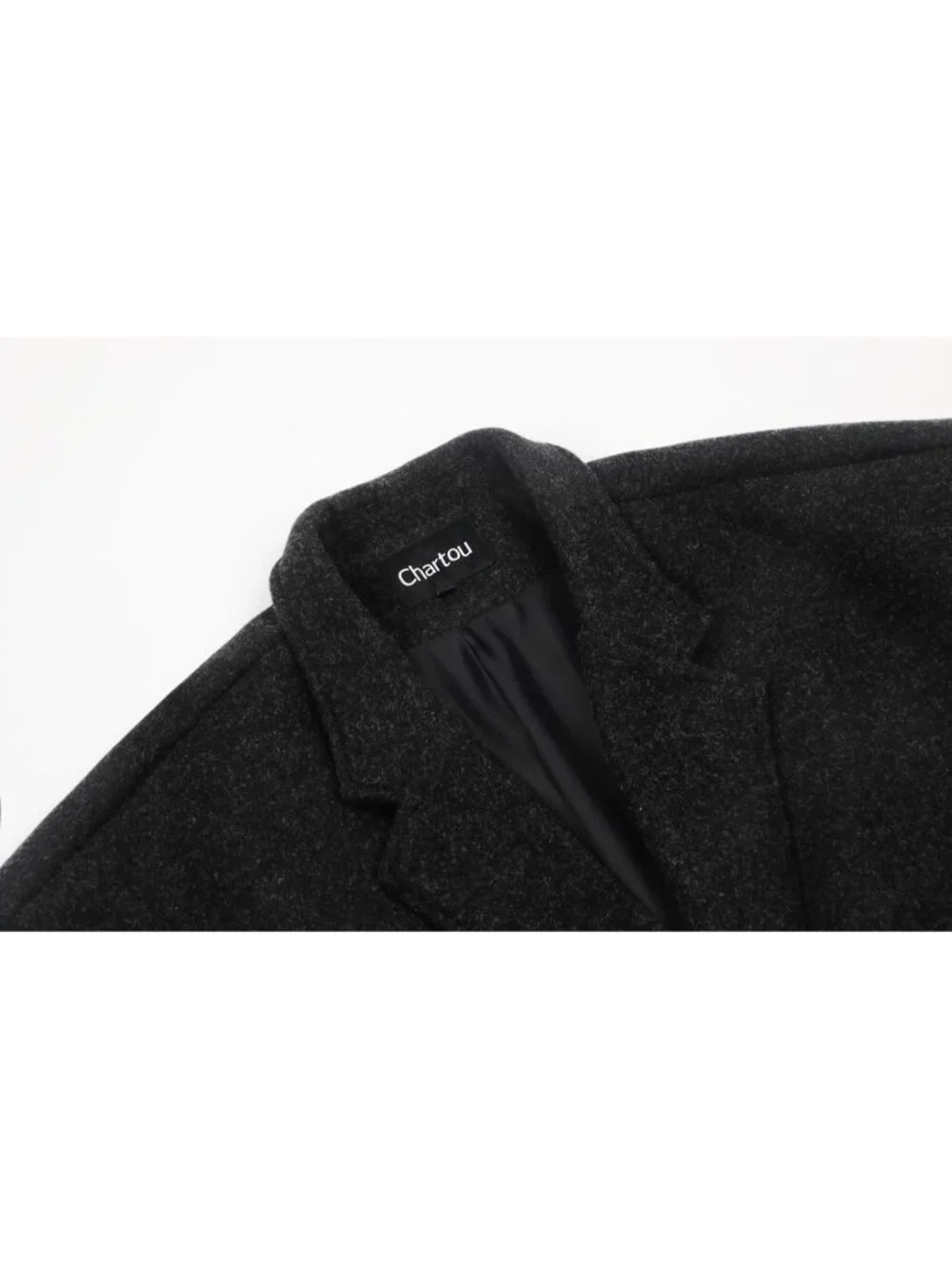 Women's Black Notched Collar Wool Blend Single Breast Midi Long Trench Coat